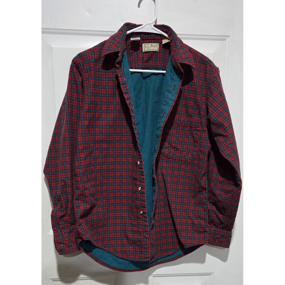 L.L. Bean Vtg Red & Green Plaid Button Up Lined Long Sleeve Flannel Shirt Men M